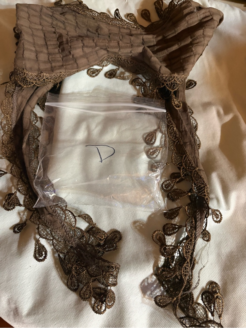 Brown Lace Trim Women’s Scarf / Wrap